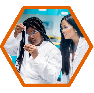 polygon girl with test tube